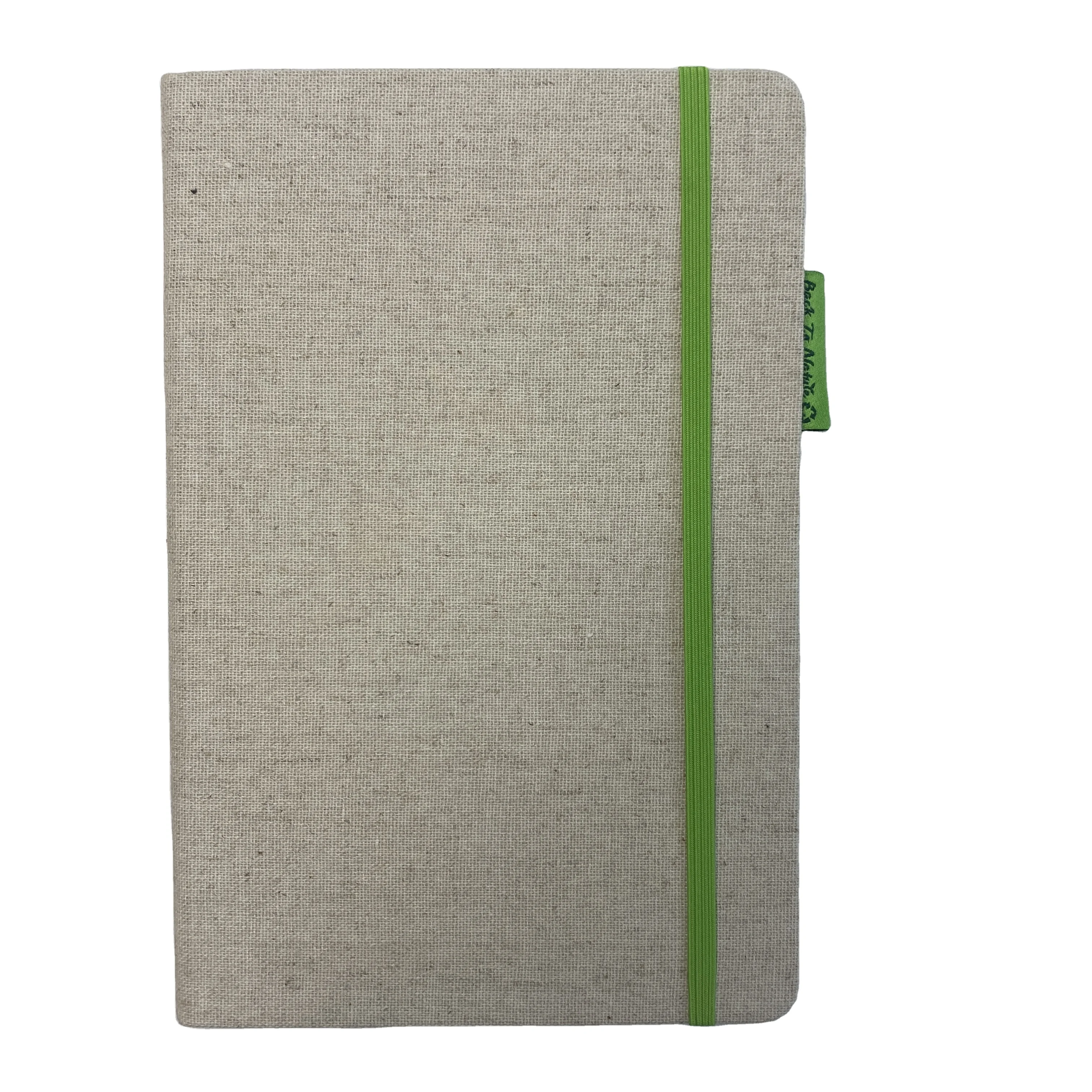 A5 Wholesale custom White Linen Hardcover Notebook Cloth Hardcover Journal with elastic band and inner pocket