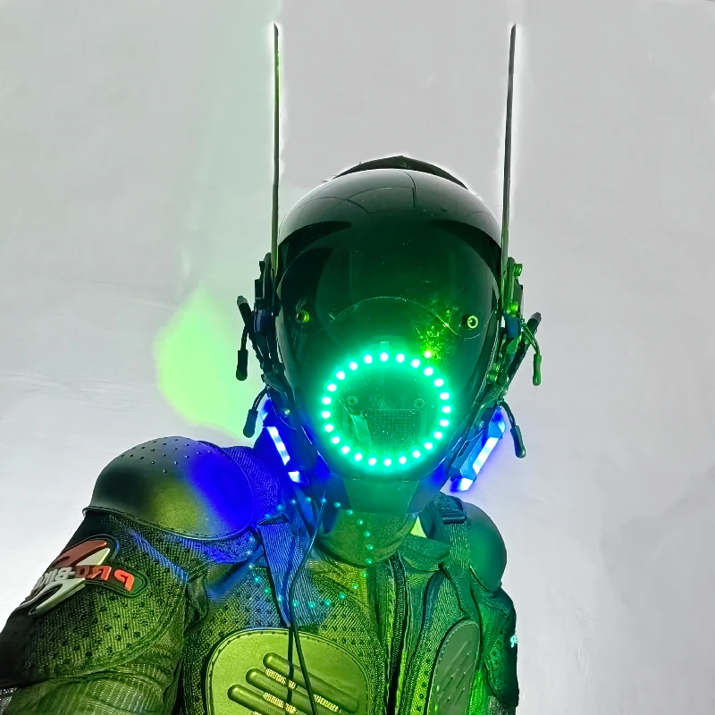 Cyberpunk mask with round lamp braids. Cosplay masks are the same for men and women. Sci-fi gear handcrafted mask helmet.
