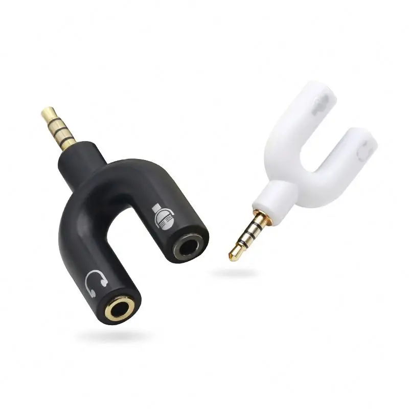 1PC Earphone Splitter 3.5mm Audio Converter 1 Male To 2 Female U Shape Stereo 2 Way Headphone Adapters Converter  M1080