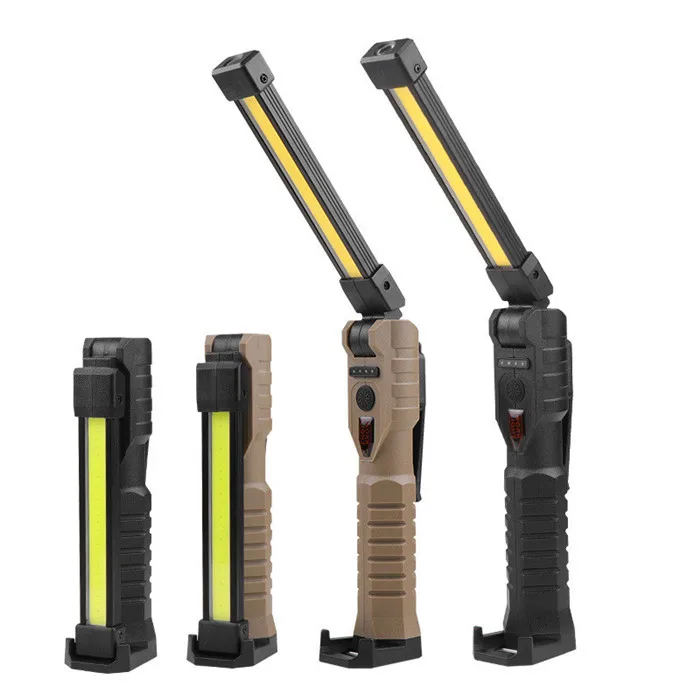 COB LED Flashlight Portable Spotlight USB Rechargeable Work Light 7 Modes Magnetic Work Torch Emergency Inspection Lamp 10 Black