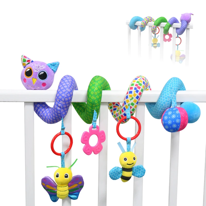 Infant Stroller Toy Baby Worm Crib Bed Around Rattle Bell Cartoon Insect Stroller Hanging Stuffed Wrap Spiral Safety Plush Toys