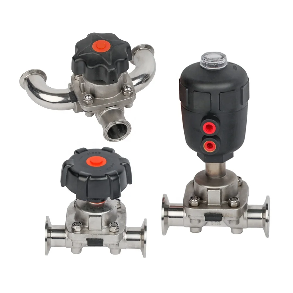 stainless steel ss 316 ansi aseptic tri clamp tc triclamp inox manual aseptic 3way sanitary pneumatic diaphragm valve