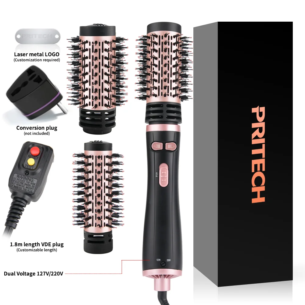 Pritech Auto Rotating Hair Dryer Brush Dual Voltage Hot Air Brush with left/right rotating
