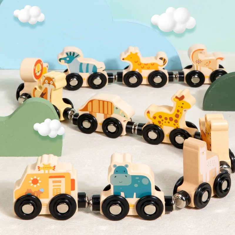 Wholesale Wooden Train Toy Educational Mini Traffic Train Set for Kids Number and Animal Cognition Montessori Learning