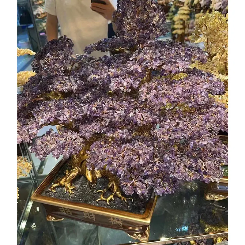 Feng shui spiritual Semi-Precious Crystal HEAL fortune Crafts natur mixed amethyst money tree crystal stones for Decor