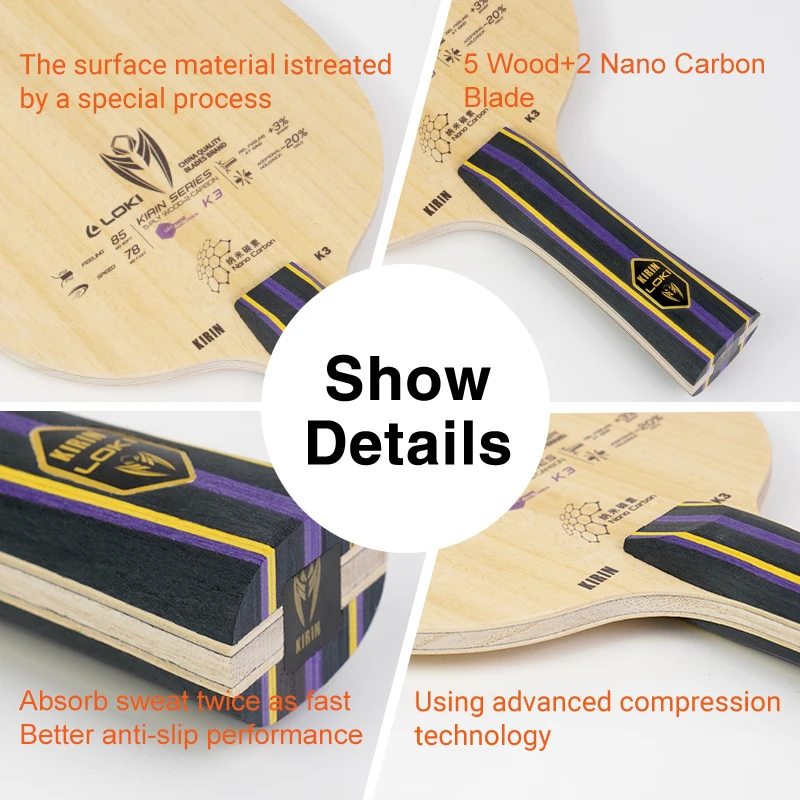 Loki K3 Professional Table Tennis Bat Bottom Plate Fast Attack Table Tennis Blade With High Quality Nano Carbon