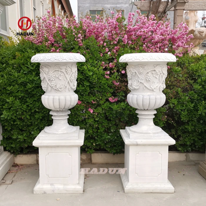 Outdoor Natural Stone Hand Carving Marble Granite Flower Pot
