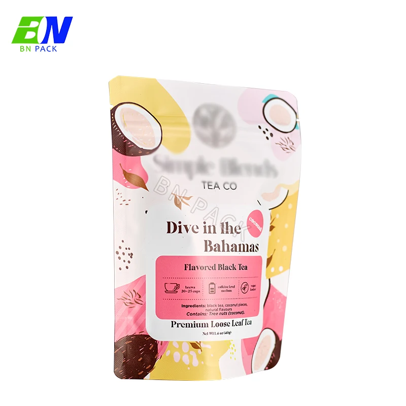 ECO Friendly Compose Custom printing  Kraft paper resealable Detox  Tea packaging bag