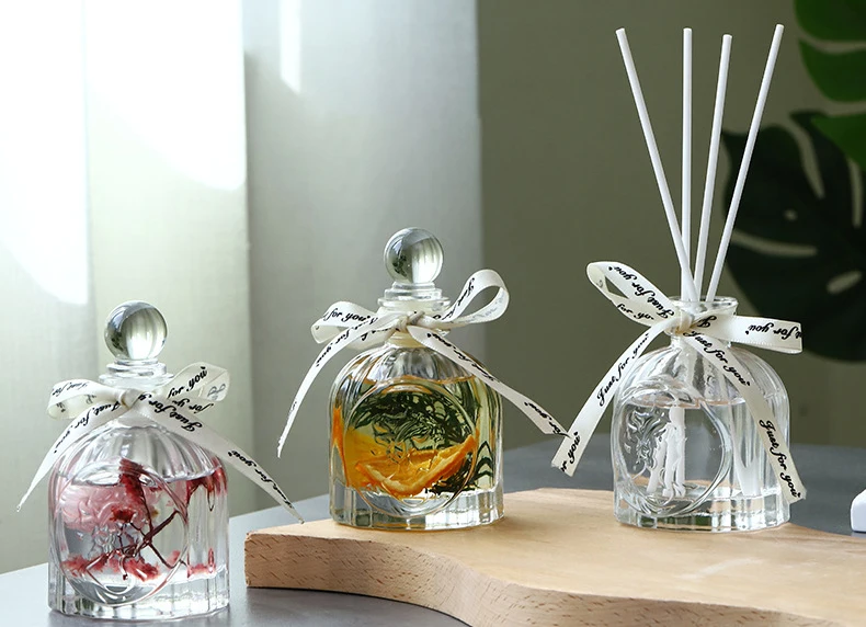 Home decorative aromatherapy long round tall empty 100 ml scented oil car glass reed diffuser bottle