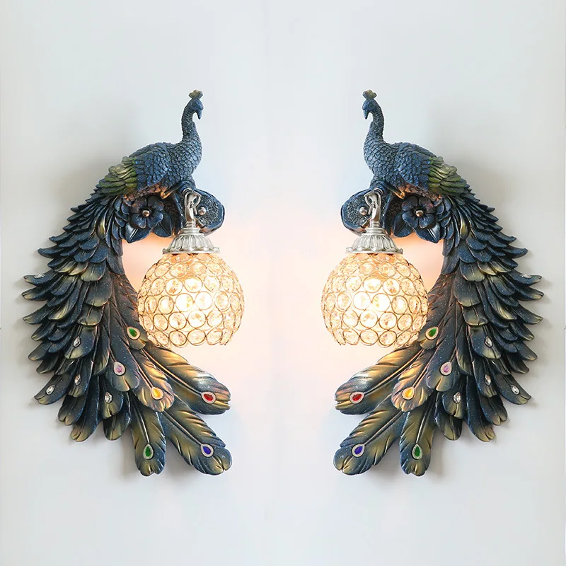 Creative Antique Indoor Bracket Light Fitting Living Room Peacock Wall Lamp