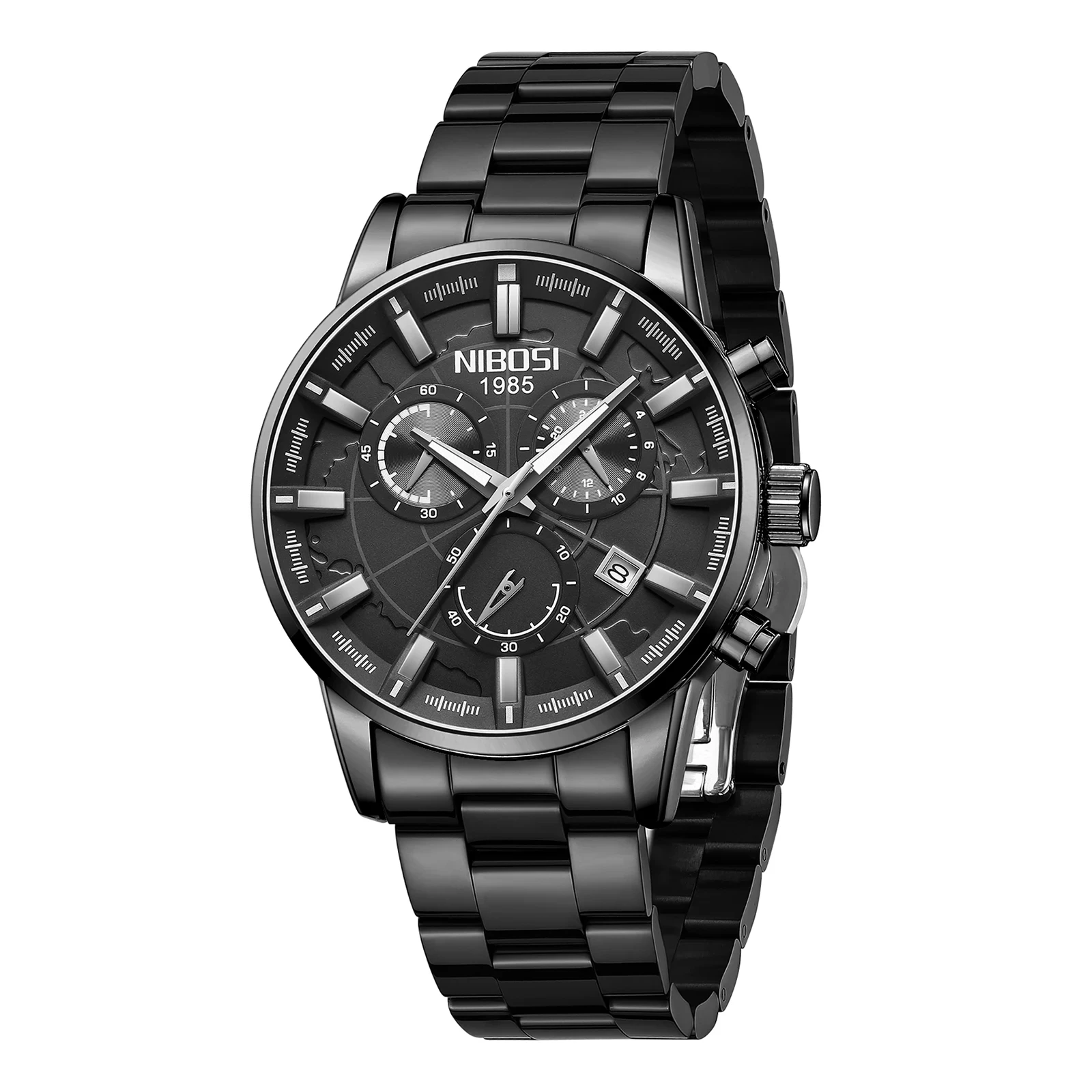 NIBOSI 2590 Quartz Watch Stainless Steel Belt Watch Luminous Hands Multi-function Design Men Creative 24 Hour Wristwatch Hombre