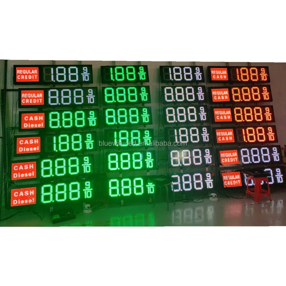 Gas station LED red green digital display 888 9/10 custom production 8-24inch