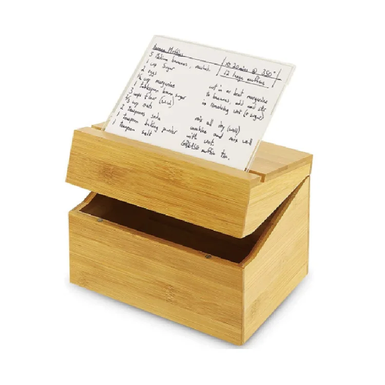 Bamboo Recipe Box With Acrylic Recipe Card Holder