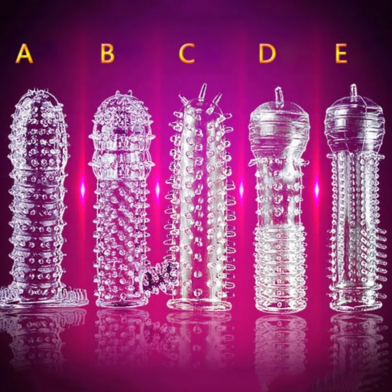 Extension Reusable Condom Penis Sleeve Male Enlargement Time Delay Spike Clit Massager Cover Crystal Clear Condoms Adult Sex Toy
