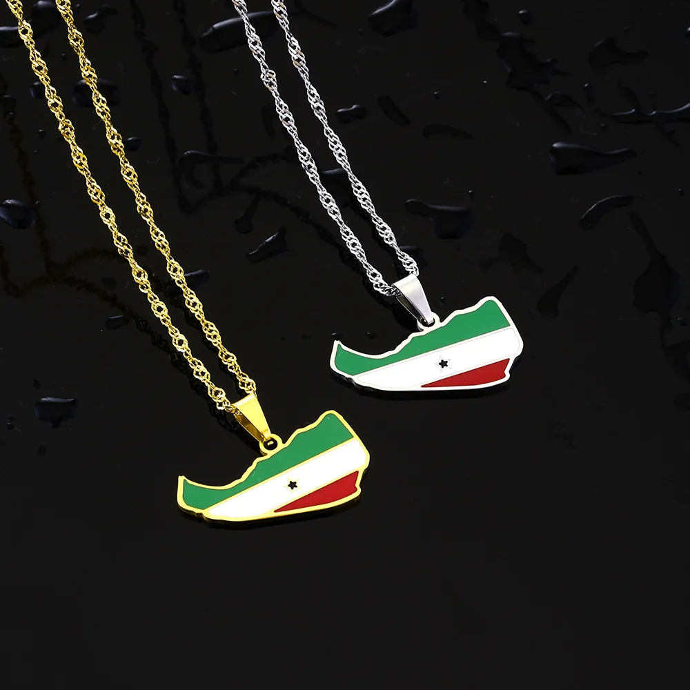 Stainless Steel Enamel Gold Plated Chain Jewelry Somalia Map Flag Pendants Necklaces For Women and Men