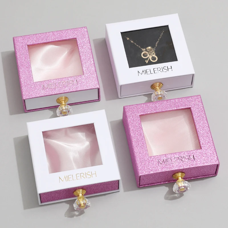 Custom Logo sliding drawer Transparent window jewelry box Cardboard packaging necklace Crystal treatment false eyelash box