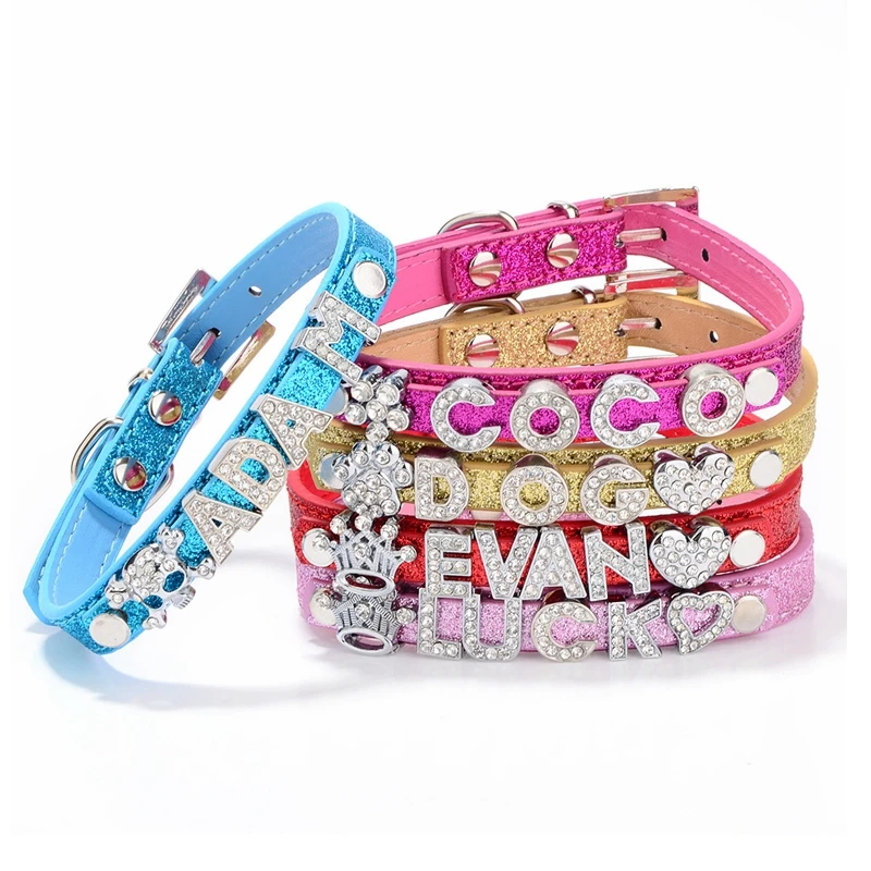 Bling DIY Slide On Alphabet Letters PET Name Rhinestone Dog Collar