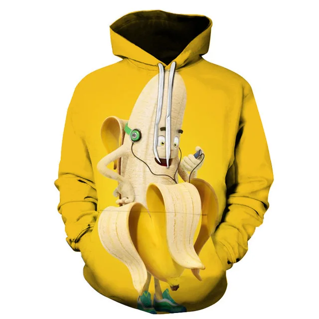 Gym Clothing Mens New Fashion Hoodies Banana Listening to Music Heavy Polyester Hoodie 3D Hoodies