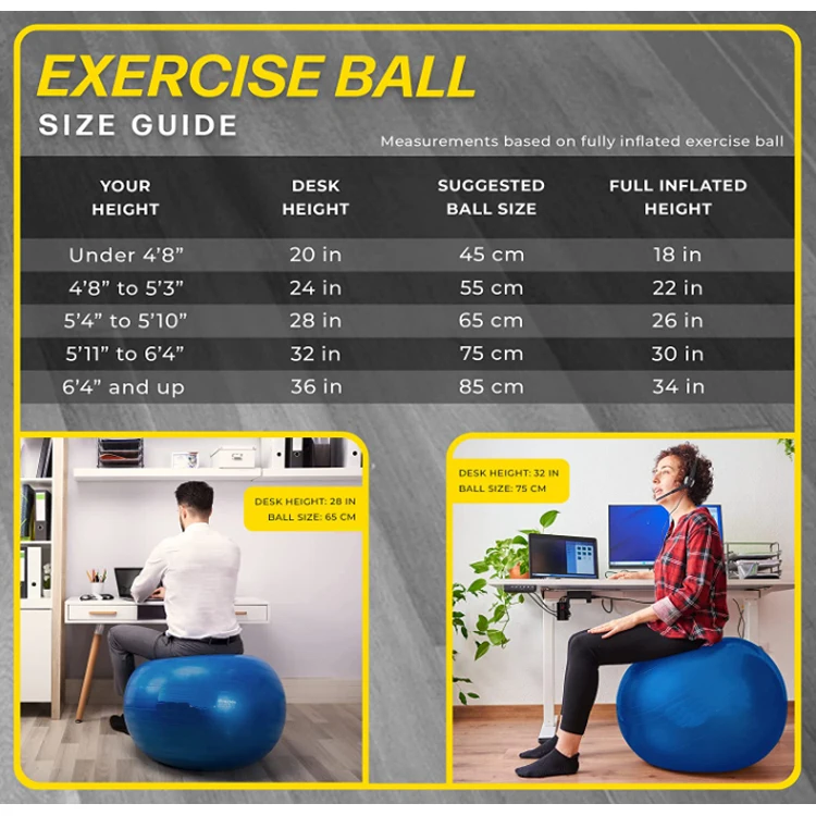 Eco friendly custom logo packaging anti burst gym exercise stability pvc yoga ball 65cm