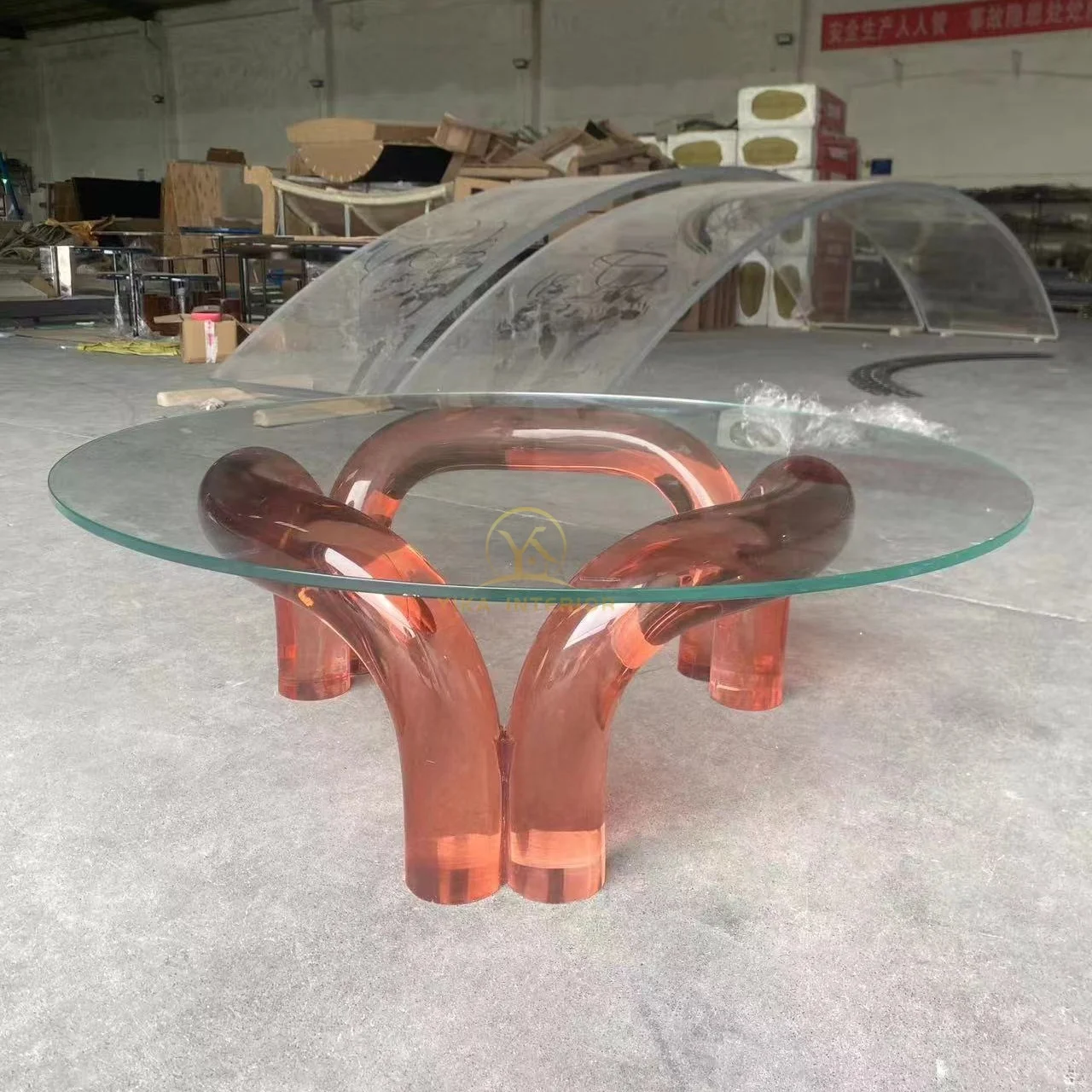 Light luxury modern design  acrylic coffee table pink green purple acrylic legs fairy style round top center table
