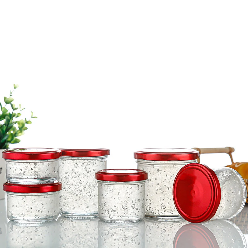 Hot sale luxury crystal 4 oz 8 oz transparent wide mouth mini caviar Mason jars canning food storage jar with mental cap lid