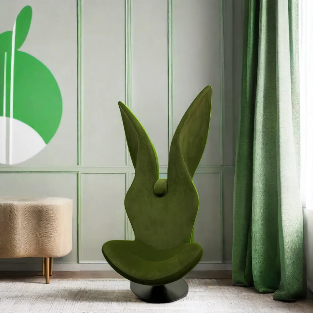 Modernist Green Rabbit Lounge Chair Customizable Leather Fabric Armchair for Home Glass Material for Living Room Furniture