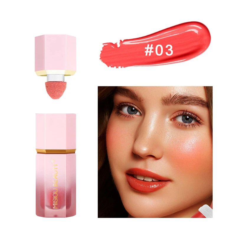 New Arrival Face Makeup Soft Sponge Tip Pigmented Blusher Long Lasting Vegan Matte Cheek Tint Dewy Liquid Blush Waterproof 50g