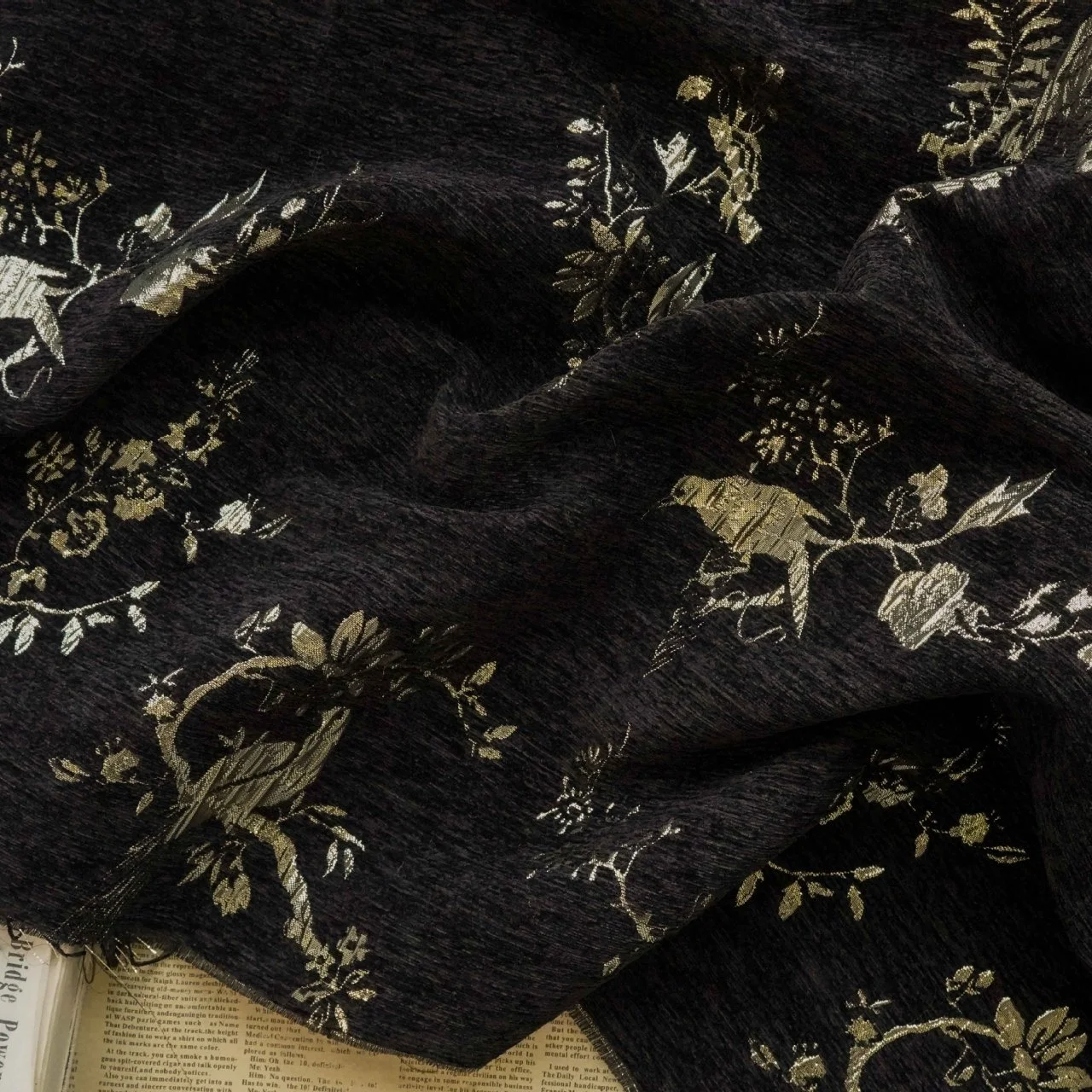 Chinese style silk embossed flower and bird cheongsam vest jacquard fabric for luxury clothing