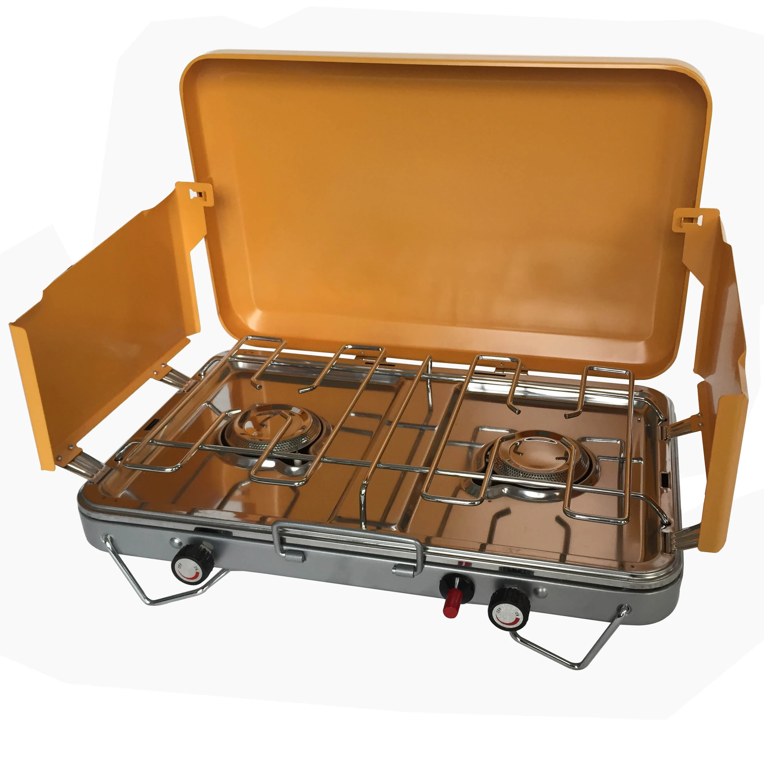 Hot Sale Luxury Barbecue Folding BBQ Iron 2 Burner With Grill Cookware Portable Station Outdoor Propane Camping Gas Stove