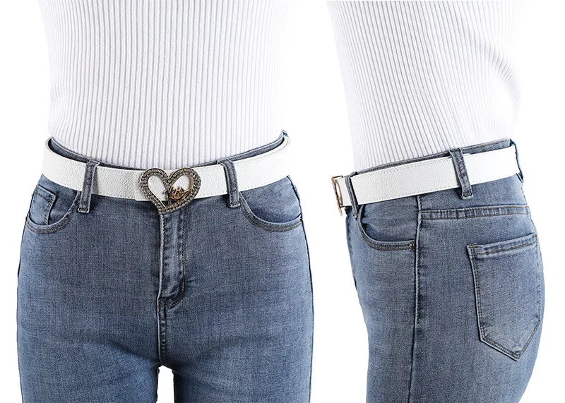 Fashion Womens Pu Belts Bb Simon Rhinestone Belt Heart Buckle Women Belts 2021