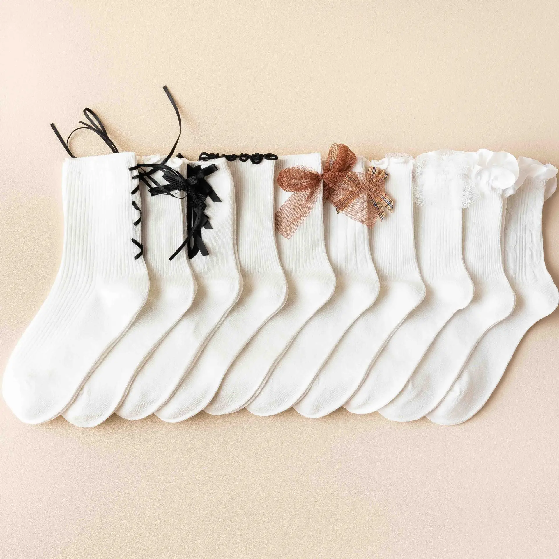 wholesale custom new white Lolita cotton women socks preppy style jk uniform socks gaiters mid-tube socks