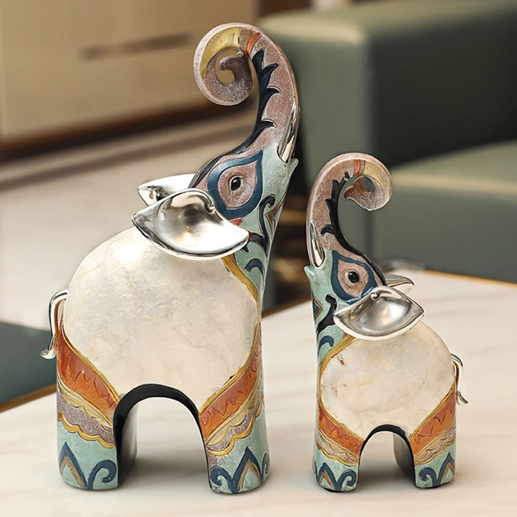 Luxury high end elephant Hotel Living room nordic corner resin cameo shell sculpture for wine cabinet