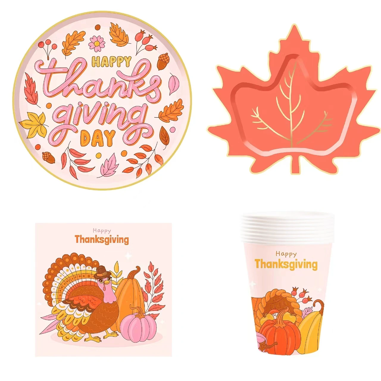 DAMAI Thanksgiving Day Themed Party Decoration Supplies Party Maple Leaf Paper Plate Napkin Cup Disposable Tableware