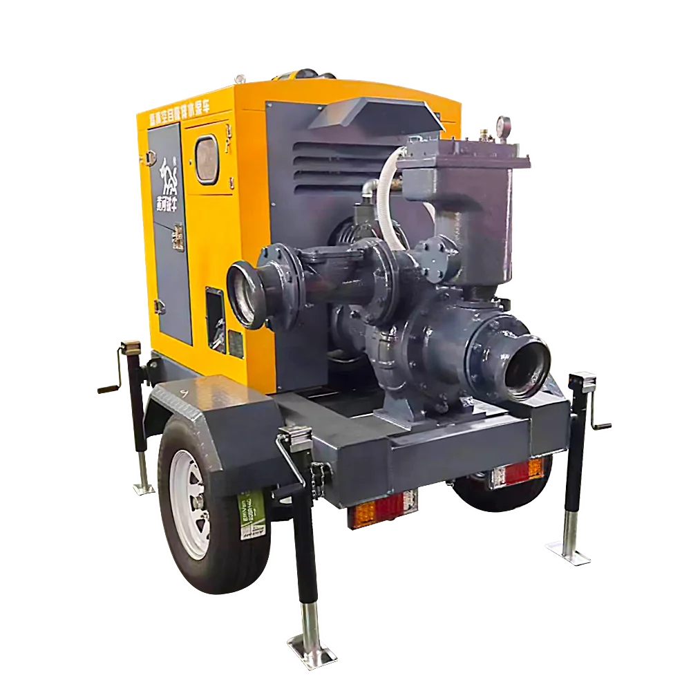 One click start-up trailer type diesel engine high flow fast drainage self suction pump