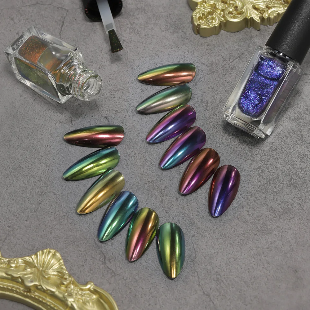 Nail Salon Supplier 12 Chameleon Color 5ml Metallic Mirror Liquid Chrome Powder Semi Permanent Nail Polish