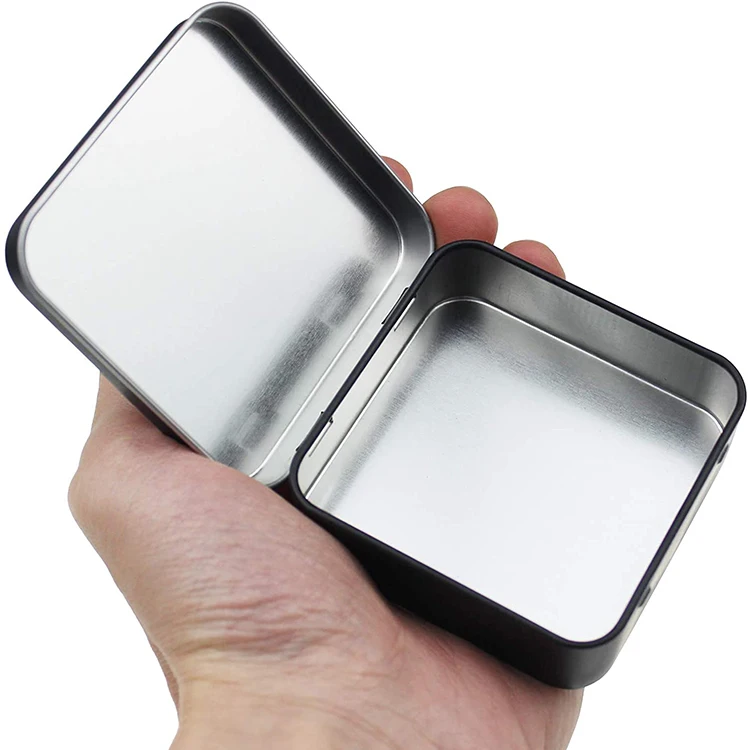Wholesale Black Small Metal Box Hinged Jewelry Condoms Storage Flat Square Tin