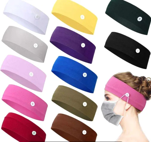 
For Ear Protection Holder Women Hair Bands Cotton Stretch Button Headband Non Slip Nurse Headbands Multicolored Sports Hair Band 