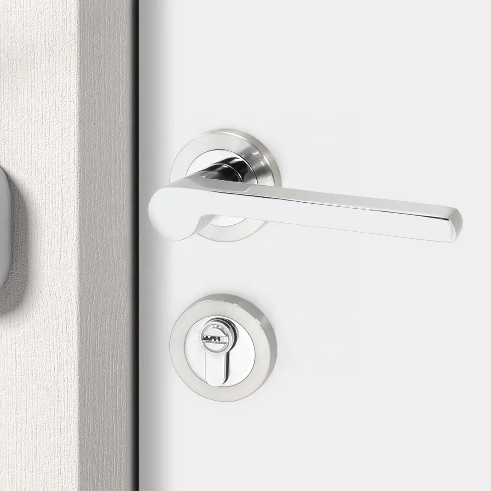 Yonfia A8226R57 solid brushed nickel aluminium interior door handle lock set bathroom bedroom door handles for wood door