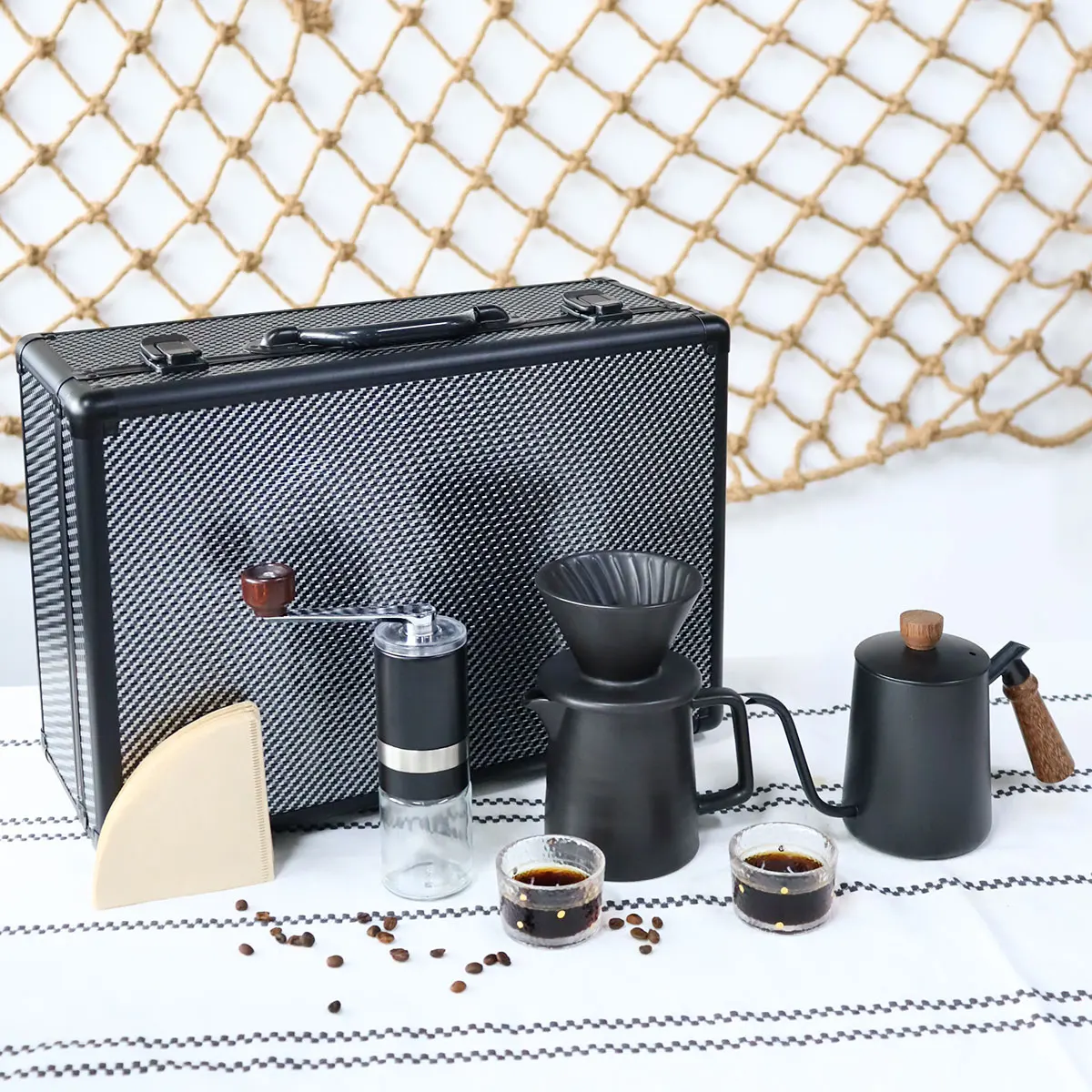 v60 coffee kit Barista Brew Tools Equipment Coffee Bundle Steel Burr Grinder Travel coffee Set for Outdoor Camping
