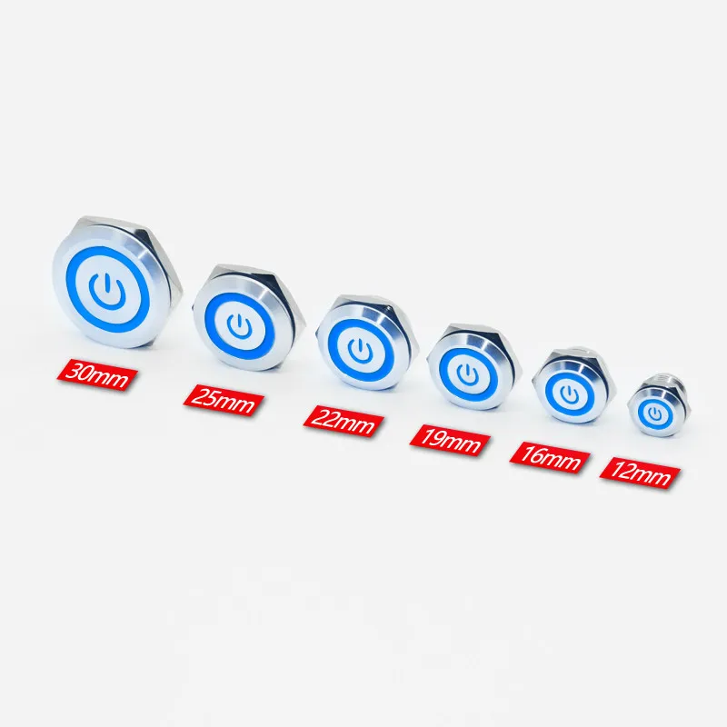 Кнопочный переключатель из нержавеющей стали, светодиодный сенсорный переключатель для подъема, мгновенный запуск, самосброс, 12 мм, 16 мм, 19 мм, 22 мм, 25 мм, 30 мм