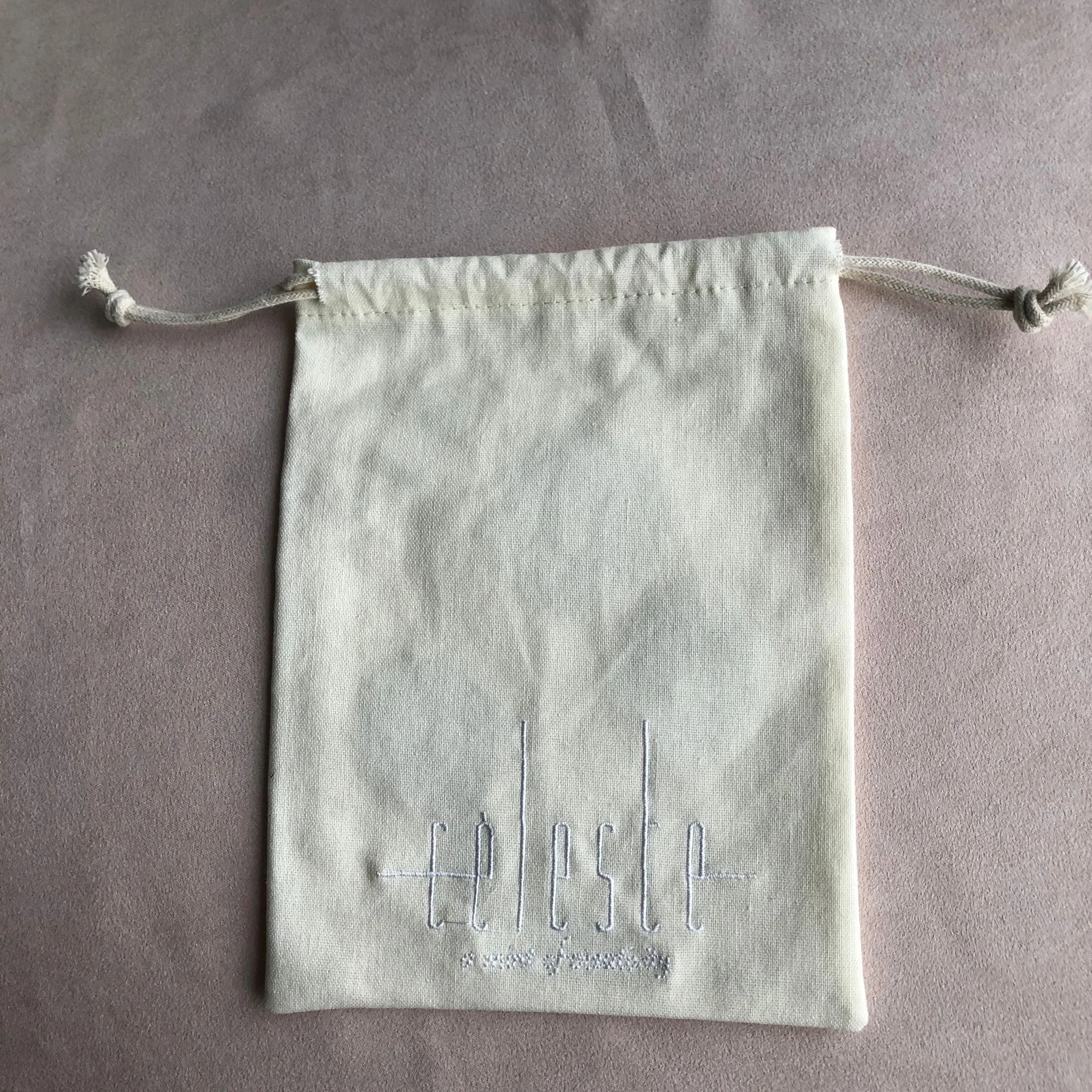 15*20 cm Off-White Cotton Linen Gift Drawstring Pouch Embroidery Logo Linen Drawstring Packaging bag