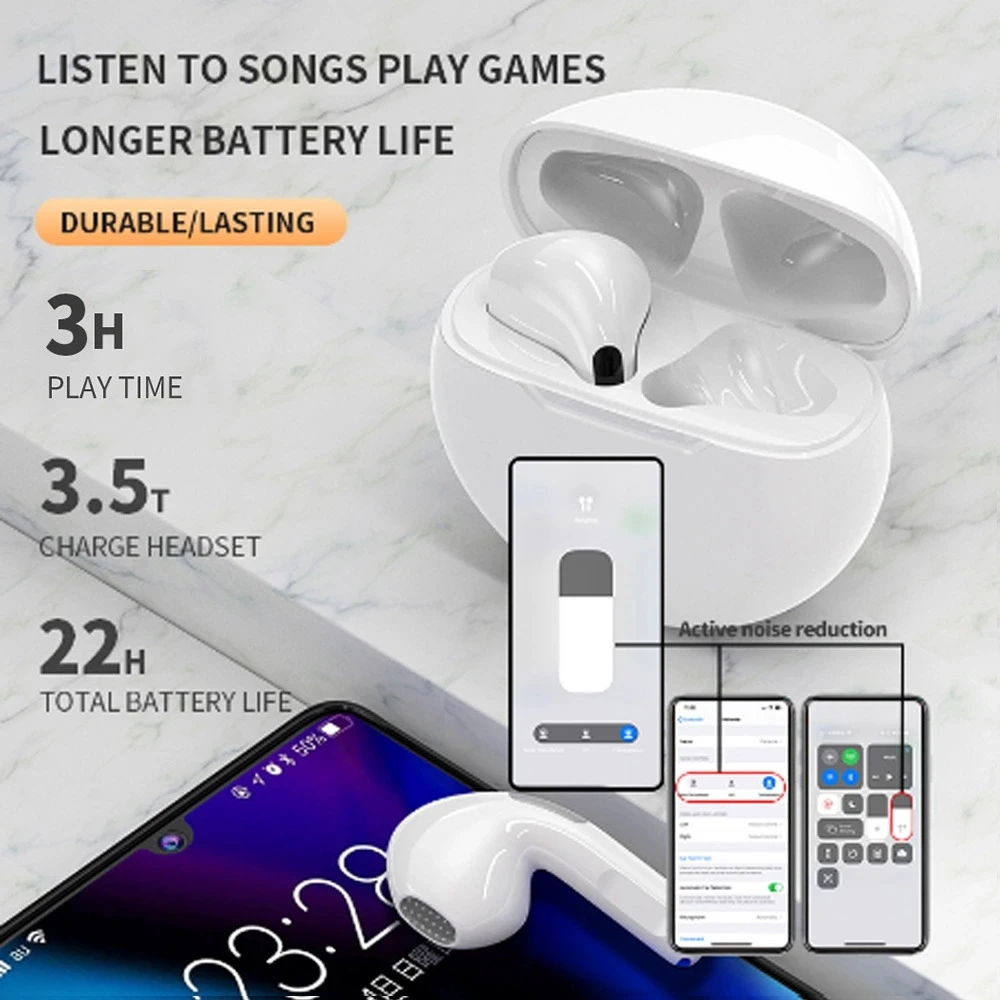 Pro 6 tws pro hot sale Pods wireless earphones auto repairing pinna type hearing aids wireless earbuds with wholesale price pro6