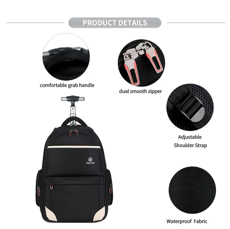 FULIYA New Rolling Wheels School Backpack Water Resistant Carry On Student Trolley Backpack Bags