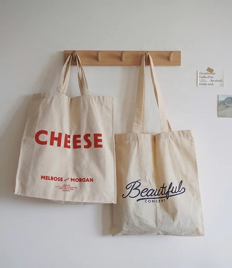 Eco High Quality Blank Reusable Shopping Bag Large Capacity Shoulder Canvas Cotton Tote Bag With Custom Printed Logo