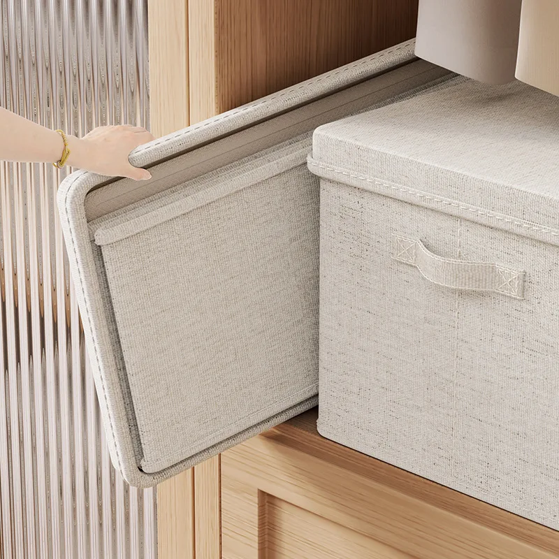 Multi-purpose Fabric Folding Closet Organizers With Handle Lid Cover Beige Color Heavy Duty Storage Box for Moving House