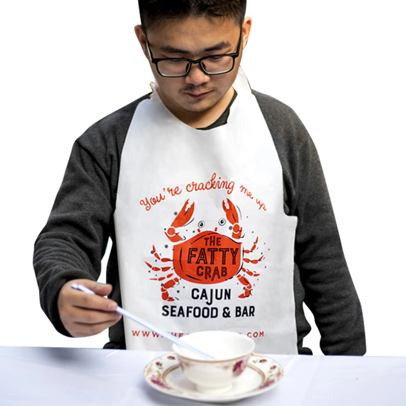Custom Print Biodegradable Eco Waterproof Restaurant Adult Disposable Plastic Seafood Bibs Lobster Adult Bibs For Restaurant