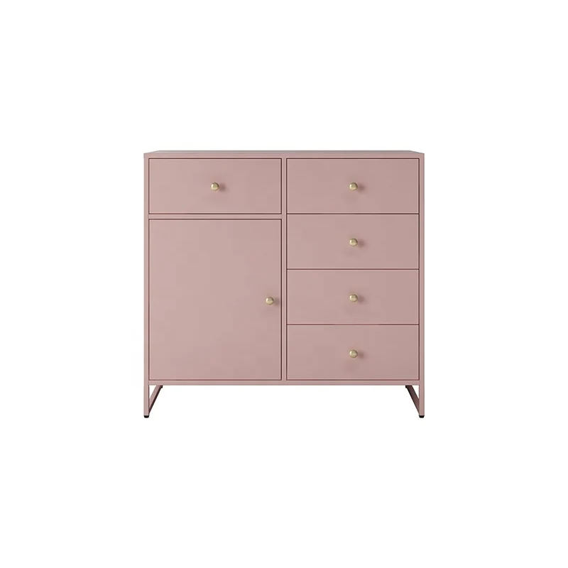Chinese manufacturer wholesale modern style pink color 5 drawer and one door display cabinet steel storage cabinet for bedroom