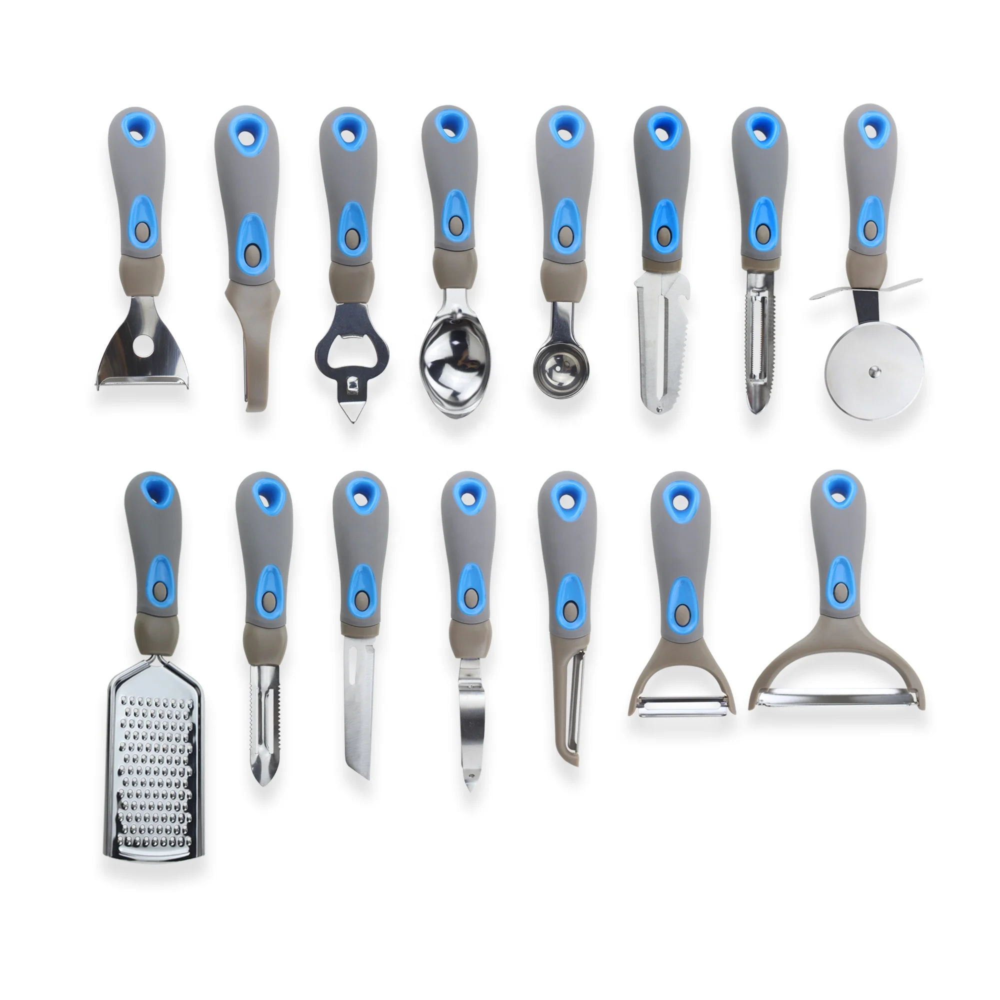 15PCS Multifunction Durable Stainless Steel Soft Handle Kitchen Gadgets and Tools Set