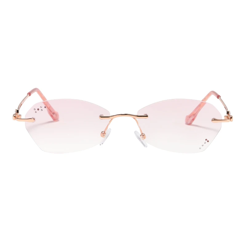 Женские очки для чтения с защитой от синего света и алмазными краями, элегантные модные очки без оправы, Золотая оправа, розовые линзы
