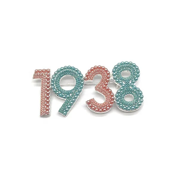 New Hot Sale Fashion Jack&Jill blue and pink Pearl Rhinestone 1938 Sorority brooch Sisters Party Accessories Gift